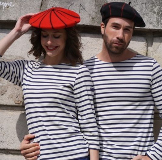 French Style Stripe Beret-Black/Ecru