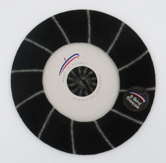 French Style Stripe Beret-Black/Ecru