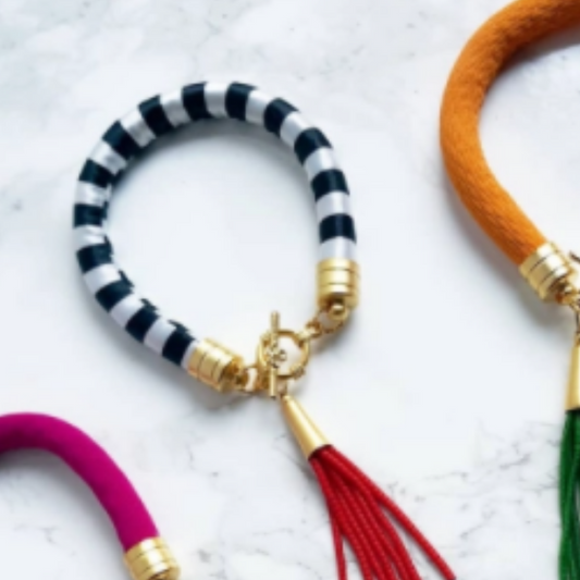 Stripe Fabric Bracelet with tassel -ASIA