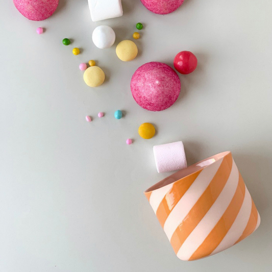 Orange Pink Striped Porcelain Cup-CANDY CANE