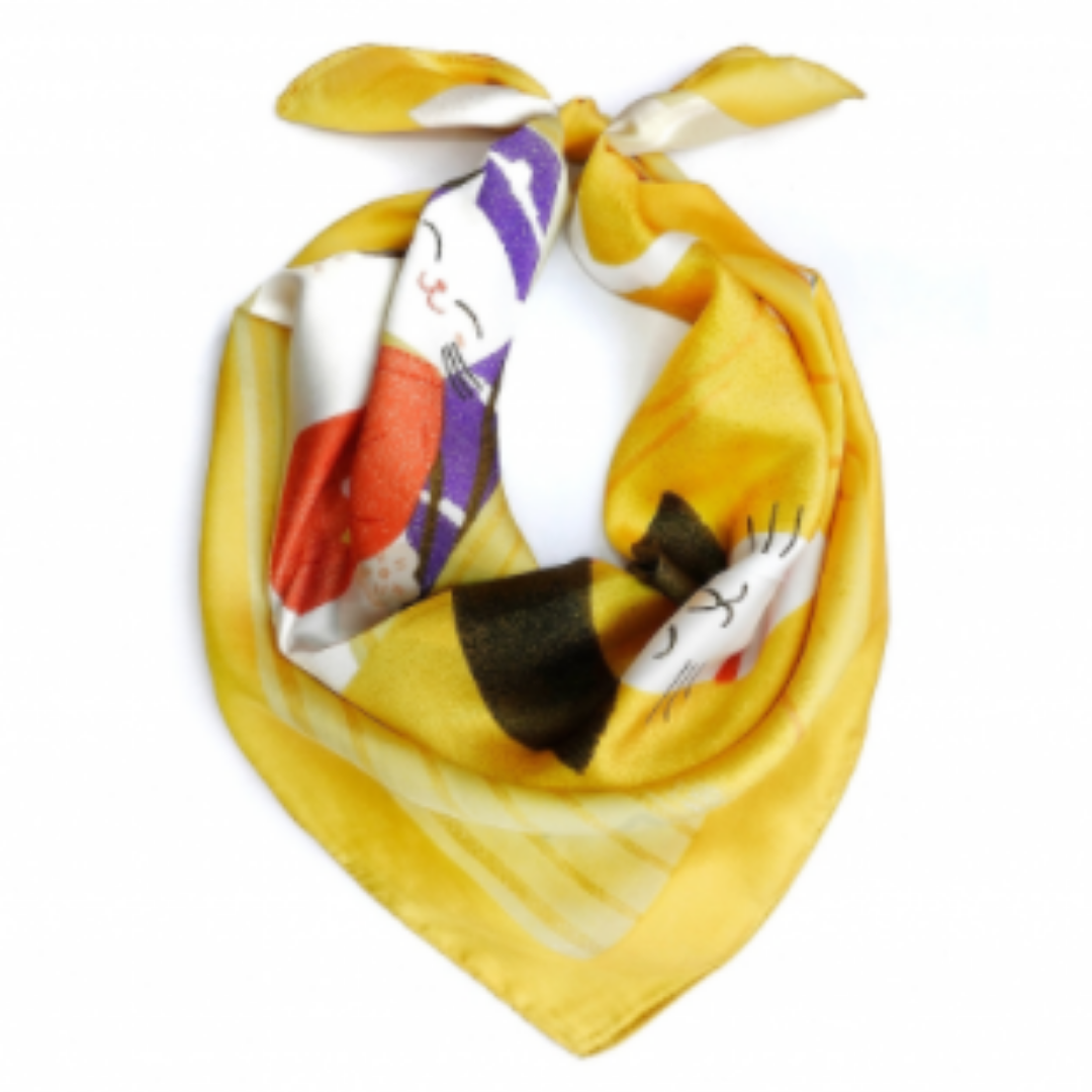 Handmade Silk Scarf-CAT LOVER GIRL