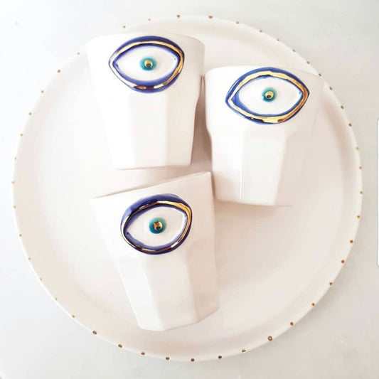 Evil Eye Beaded Ceramic Cup