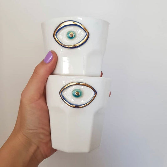 Evil Eye Beaded Ceramic Cup