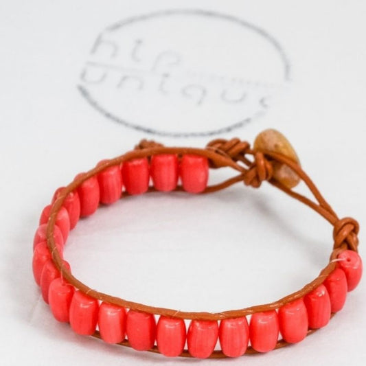 Coral Natural Leather Bracelet-BOHO