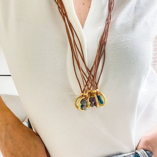 Labradorite Natural Leather Necklace -LARA