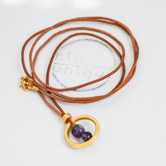 Amethyst Natural Leather Necklace-LARA