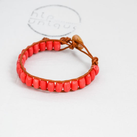 Coral Natural Leather Bracelet-BOHO