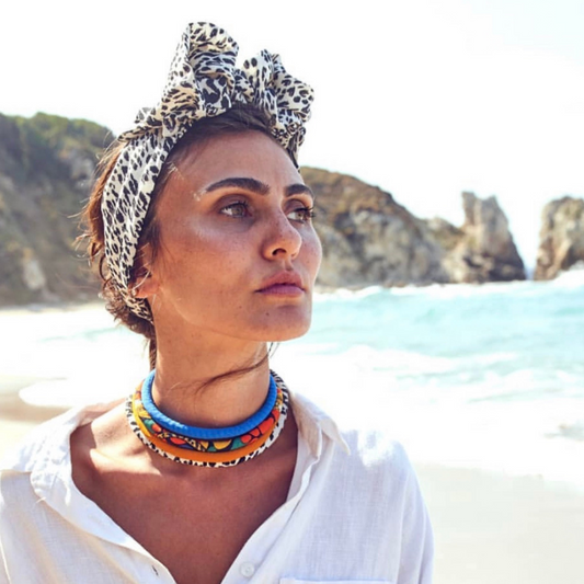 White Headwrap and Neacklace Set