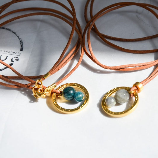 Apatite Natural Leather Necklace-LARA