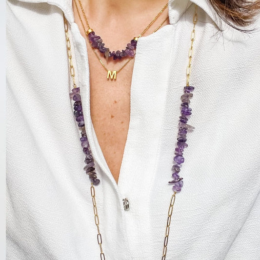 OPERA Natural Stone Leather and Gold Chain Necklace