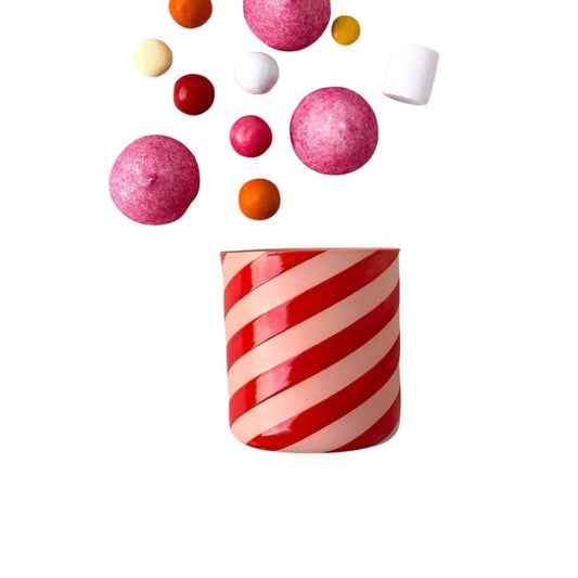 CANDY CANE  Pink Red Striped Porcelain Cup
