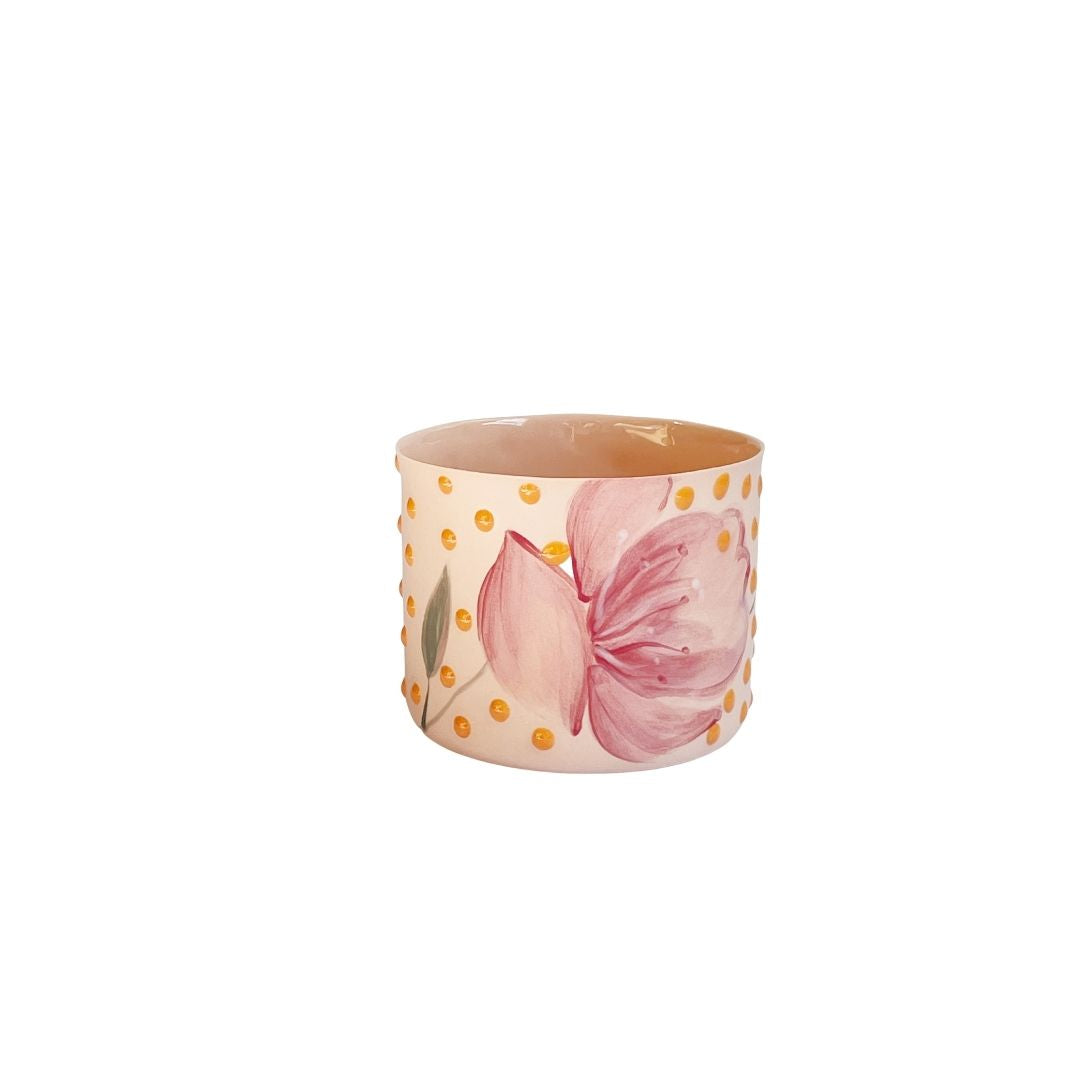 CANDY CANE Orange Pink  Striped Porcelain Cup
