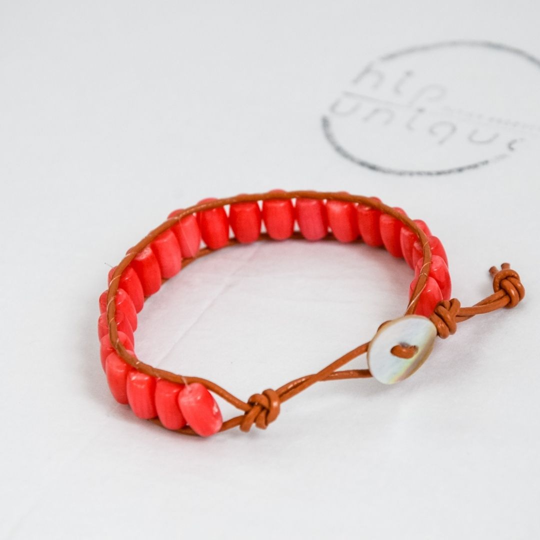 BOHO  Coral Natural Leather Bracelet